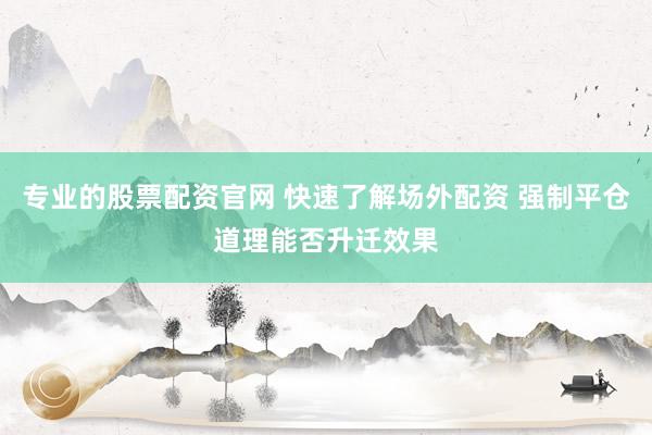专业的股票配资官网 快速了解场外配资 强制平仓道理能否升迁效果